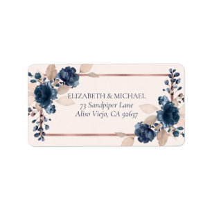 Étiquette Rose Gold Navy Blue Dusty rose Floral Adresse