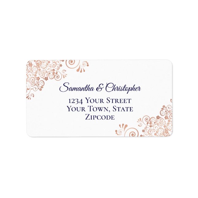 Étiquette Rose Gold & Navy Blue Elegant Mariage Adresse (Devant)