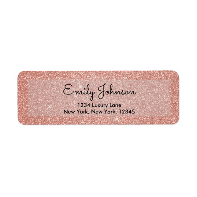 Étiquette Rose Gold Pailleté Mariage Rose Pâle (Devant)