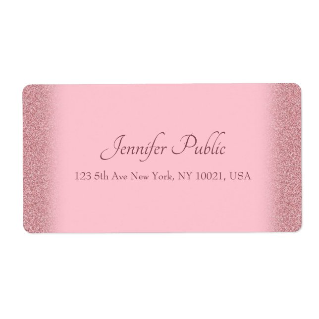 Étiquette Rose Gold Parties scintillant écriture manuscrite  (Devant)
