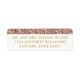 Étiquette Rose Gold Rose Glitter Stripe Return Address