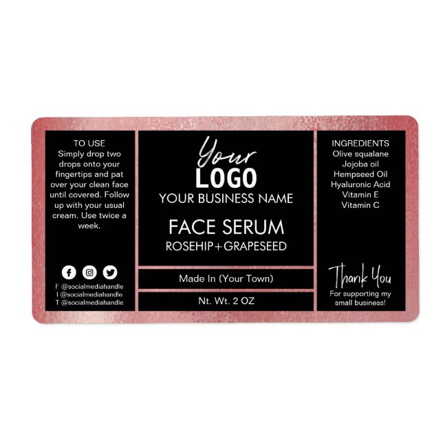 Étiquette Rose Gold Shimmer Effet Black Serum (Devant)