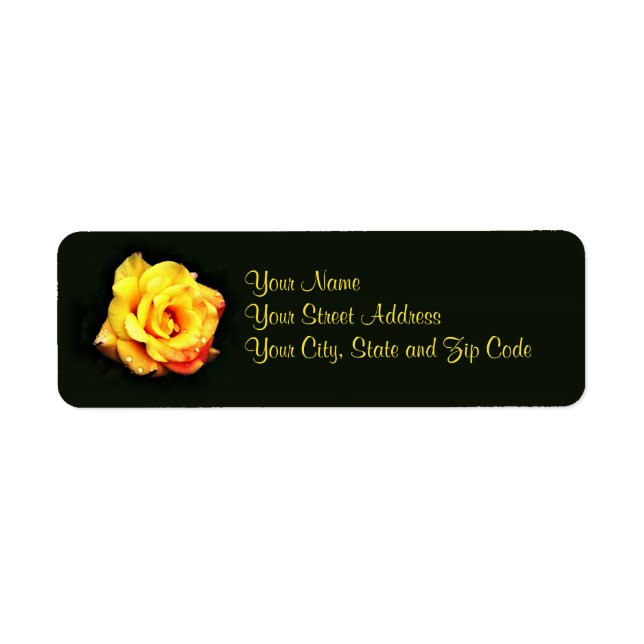 Étiquette Rose jaune avec gouttes de pluie (Devant)