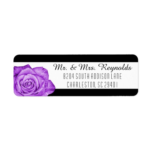 Étiquette Rose moderne violet noir & blanc rayé personnalisé (Devant)