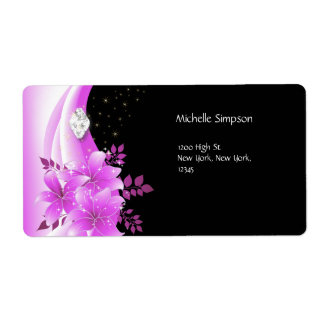 Étiquette Rose Noir Floral Diamant Joyau Adresse