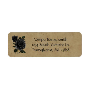 Étiquette Rose noir sur parchemin Brown gothique