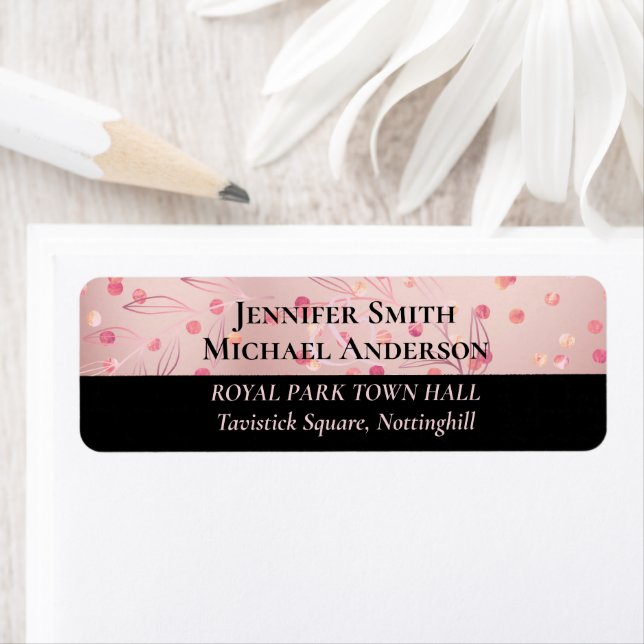 Étiquette Rose or rose Parties scintillant noire Foil Look M (En situation)