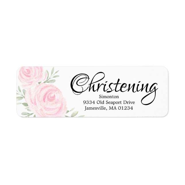 Étiquette Rose rose Floral Christening Retourner l'adresse É (Devant)