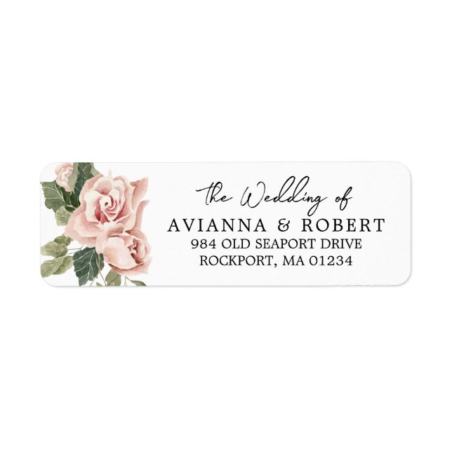 Étiquette Rose rose pâle Mariage de fleurs retour Adresse La (Devant)
