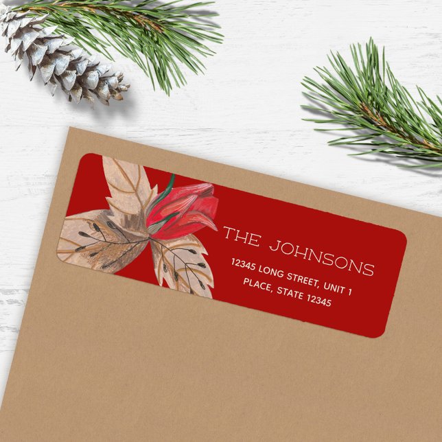 Étiquette Rose rouge élégant Fête de Noël (Elegant red rose Floral Christmas Label)