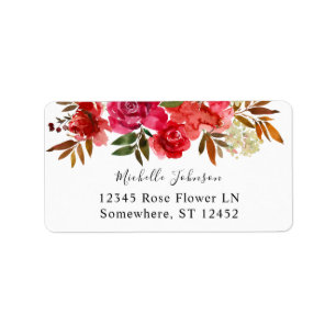 Étiquette Rose Rouge & Floral Rose Clair 2 Adresse de Retour