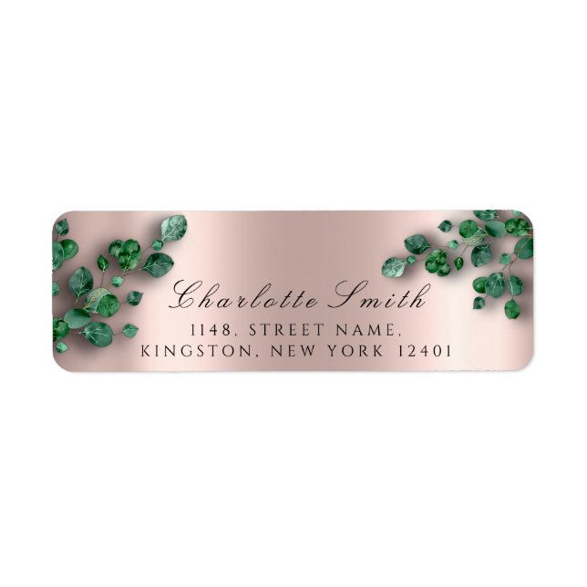 Étiquette Rose RSVP Eucalyptus Mariage vert Adresse de retou (Devant)