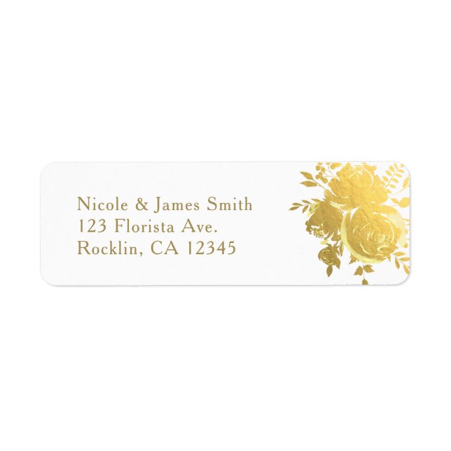 Étiquette Roses d'or Faux Foil Elégant Mariage floral modern (Devant)