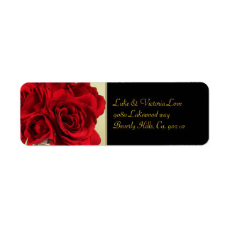 Étiquette Roses et Coeurs rouges, Mariage or et noir