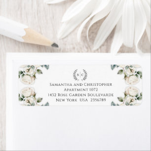 Étiquette Roses et Romance Monogrammé Adresse de retour
