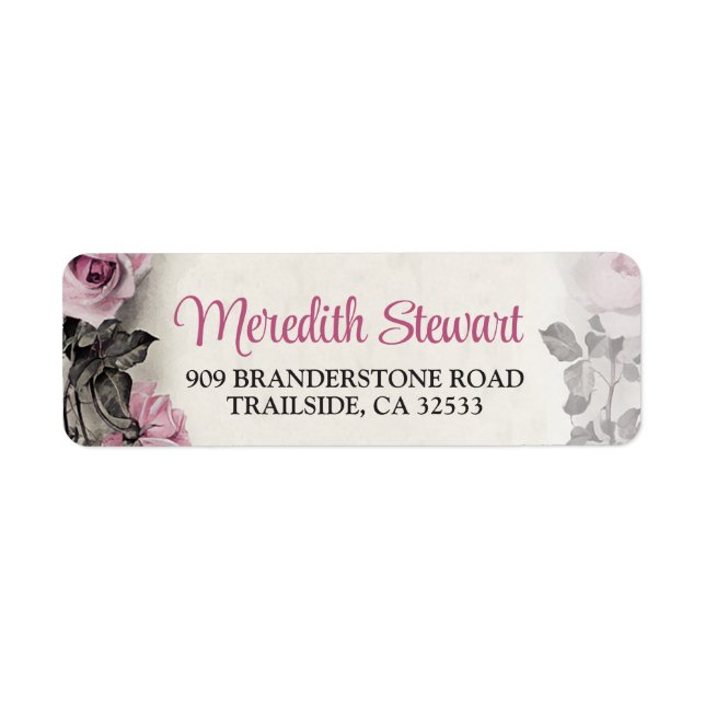 Étiquette Roses roses vintages 90e anniversaire Adresse de r (Devant)