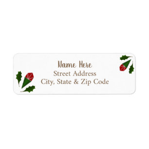 Étiquette Roses rouges Abstraites Jolly, Green Holly Brown