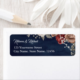 Étiquette Roses rouges de Bourgogne Fleurs Mariage bleu mari