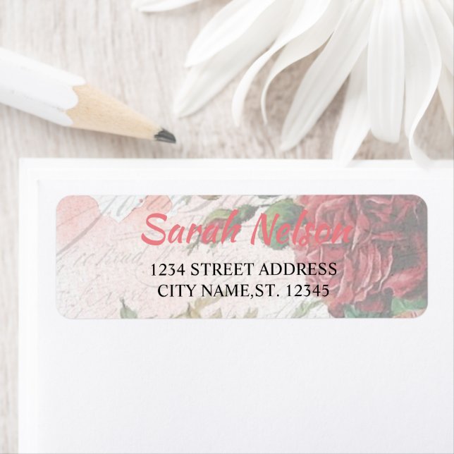 Étiquette Roses rouges Vintage 21 Anniversaire (En situation)