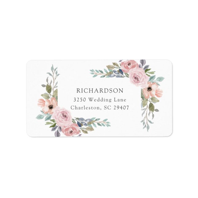 Étiquette Roses subtils d'aquarelle | Mariage floral (Devant)