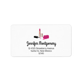 Étiquette Rouge à lèvres rose et ongle Polonais beauté thème