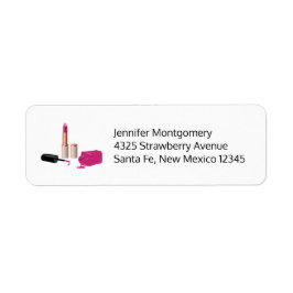 Étiquette Rouge à lèvres rose et ongle Polonais beauté thème