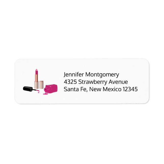 Étiquette Rouge à lèvres rose et ongle Polonais beauté thème (Devant)