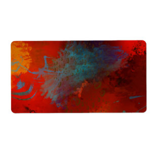 Étiquette Rouge, Aqua & Gold Grunge Digital Art Abstrait