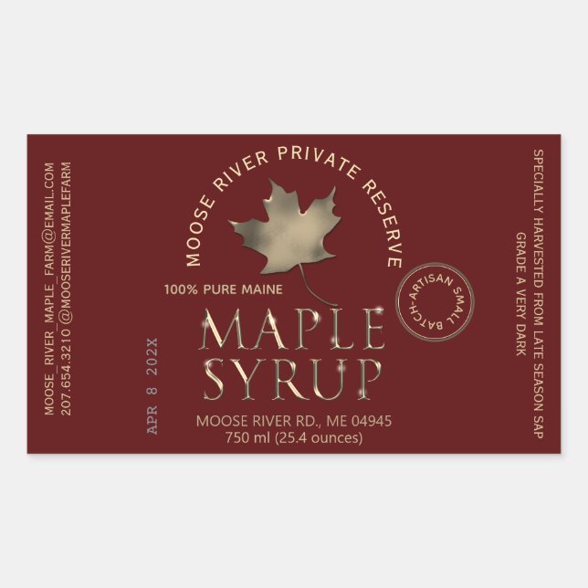 Étiquette rouge Artisan Sirop d'érable Date du lot (Devant)