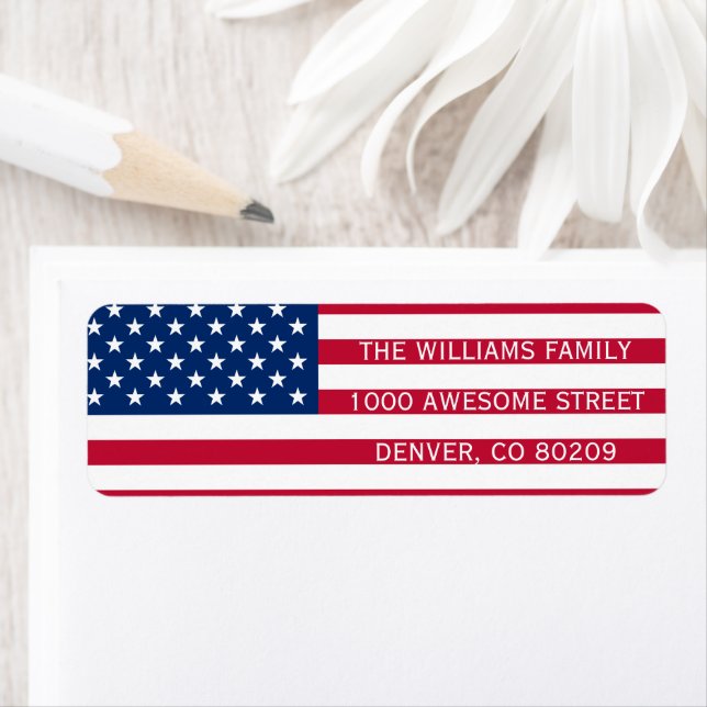 Étiquette Rouge Blanc Bleu USA Drapeau américain Patriotique (En situation)