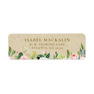 Étiquette Rouge Clair Floral Rustique & Kraft Maison de Camp