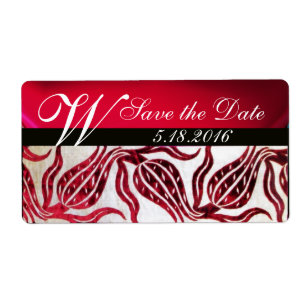 Étiquette ROUGE DAMASK VELVET TULIPS MONOGRAMME Bourgogne Bl