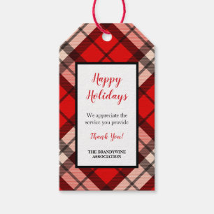 Étiquette rouge de cadeau de Merci de plaid de