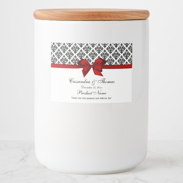 Étiquette rouge de nourriture de la damassé (Devant)