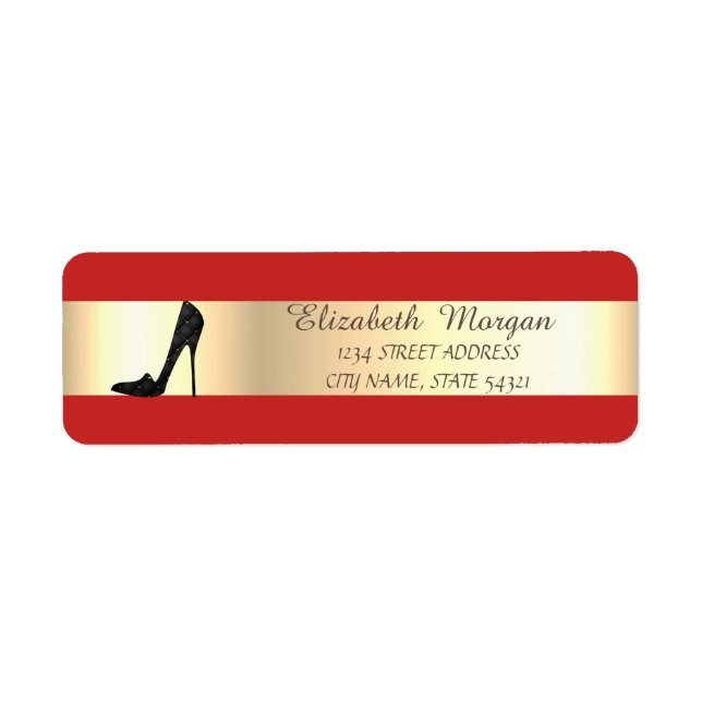 Étiquette Rouge élégant, Bande d'or, Talons hauts (Devant)