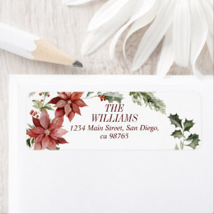 Étiquette Rouge Floral Elegant Aquarelle Joyeux Noël