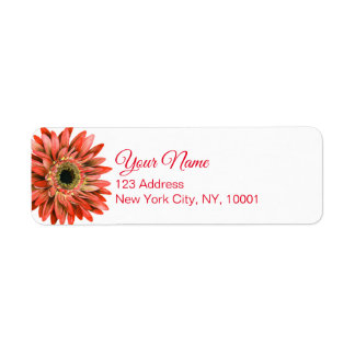 Étiquette Rouge Gerber Daisy Aquarelle Calligraphie Retour