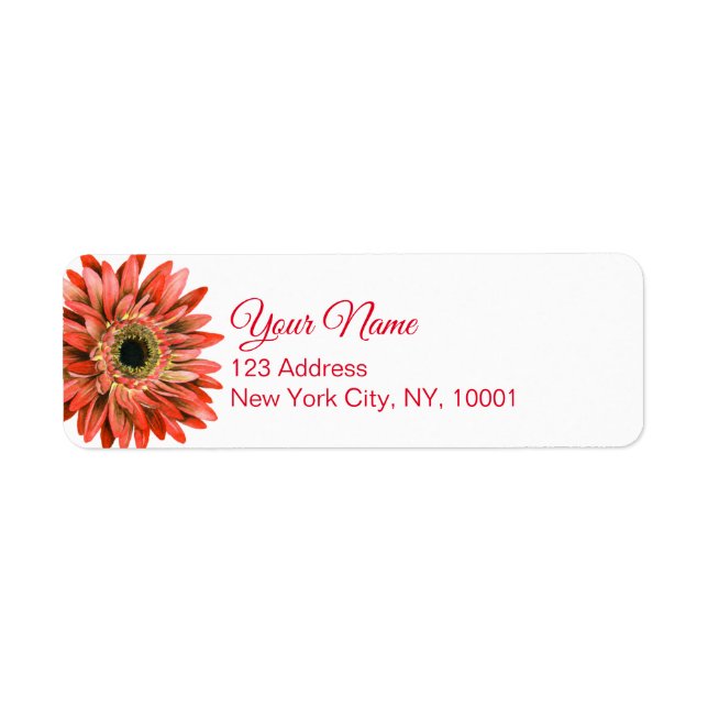 Étiquette Rouge Gerber Daisy Aquarelle Calligraphie Retour (Devant)