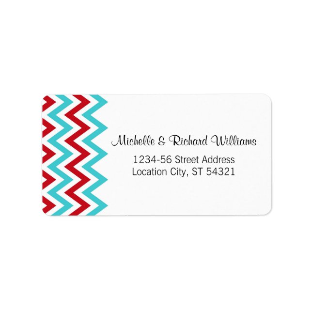 Étiquette Rouge moderne et Aqua Chevron & Lovebirds Mariage (Devant)