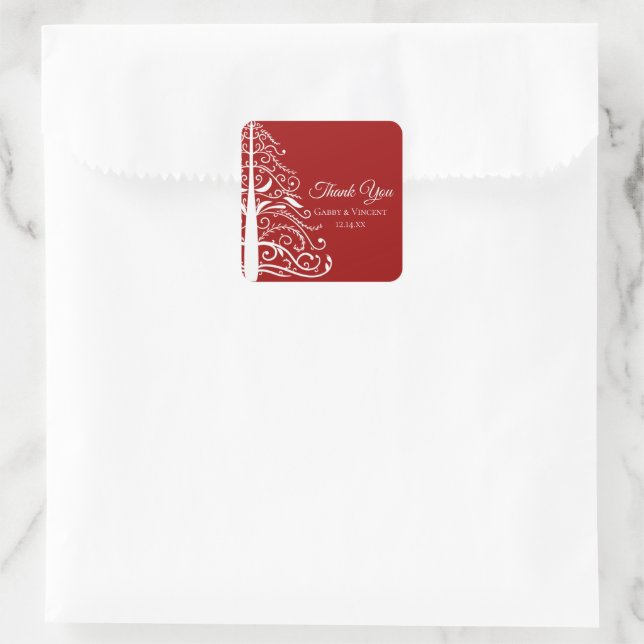 Étiquette rouge Noel Mariage d'hiver Merci Favor (Sac)