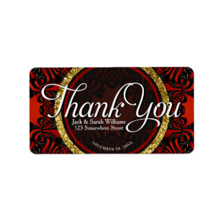 Étiquette Rouge Noir Or Merci + Texte personnalisé