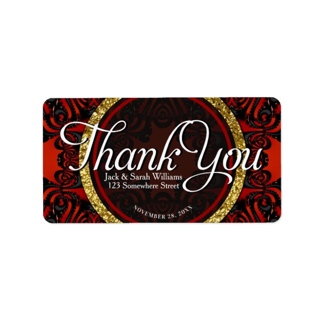 Étiquette Rouge Noir Or Merci + Texte personnalisé (Devant)