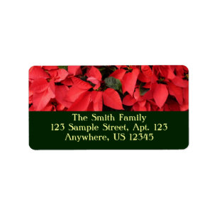 Étiquette Rouge Poinsettias II Noël Fête Florale