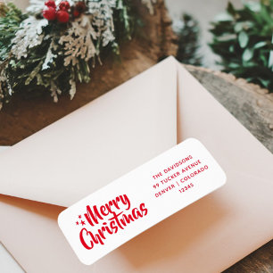 Étiquette Rouge Script mignonne police Joyeux Noël