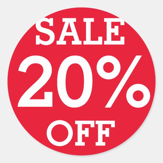 Étiquette rouge VENTE 20% DE RÉDUCTION Magasin de  (Devant)