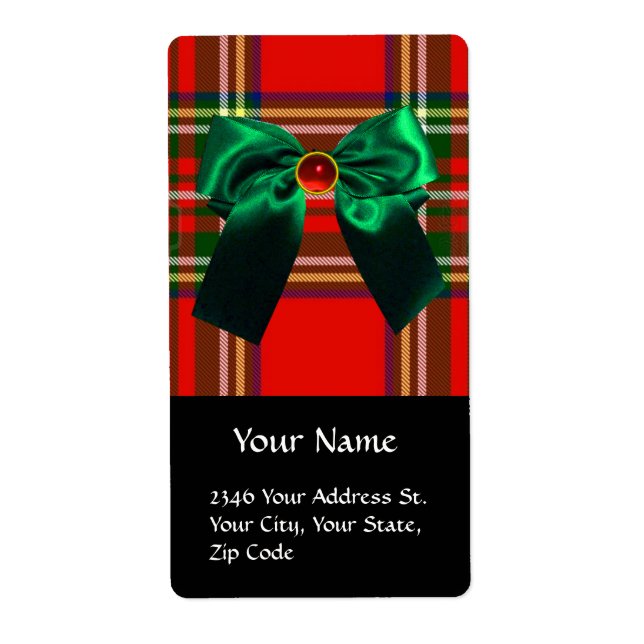 ÉTIQUETTE ROUGE VERT ÉCOSSE TARTAN ET NOËL BOURSES (Devant)