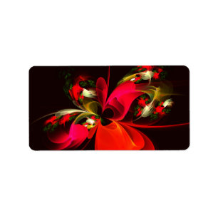 Étiquette Rouge Vert Floral Moderne Art Abstrait Motif #02