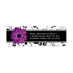 Étiquette Rouleau noir et blanc de marguerite pourpre de