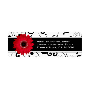 Étiquette Rouleau noir et blanc de marguerite rouge de