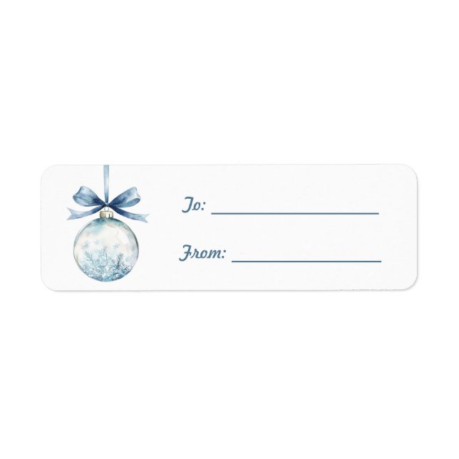 Étiquette Round Ornament with Blue Bow Christmas  (Devant)